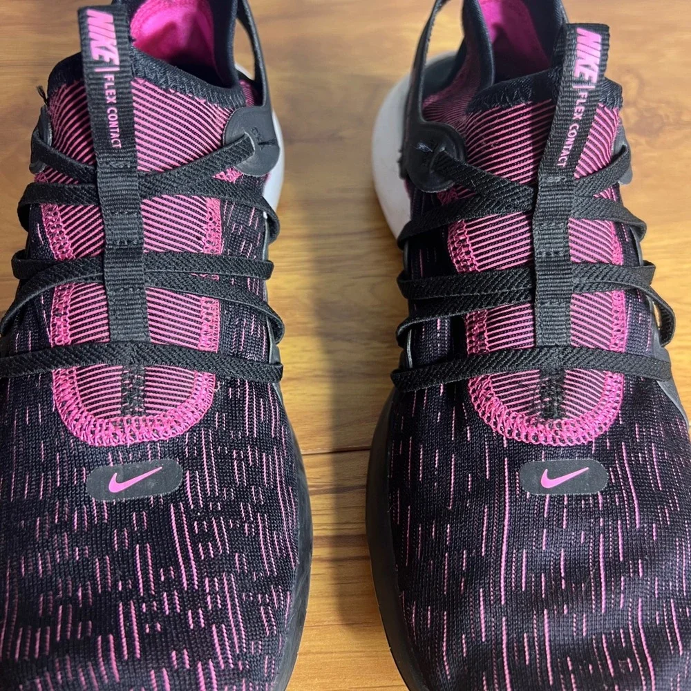 Nike Flex Running Shoes Girls 8 Black Pink‎ Contact 3 AQ7481-002 Sneakers